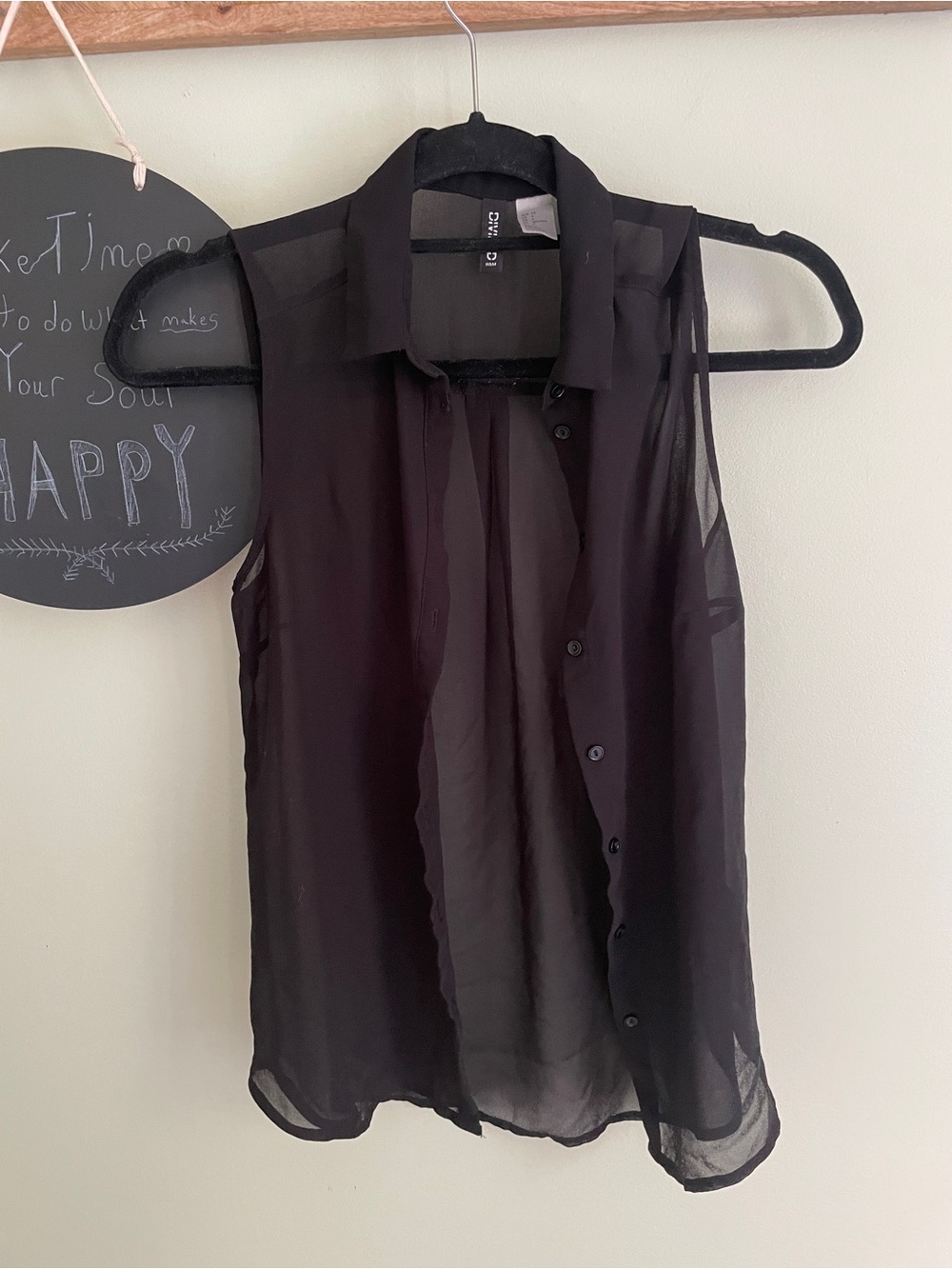 H&M Sheer Sleeveless Button-Down Blouse - Black